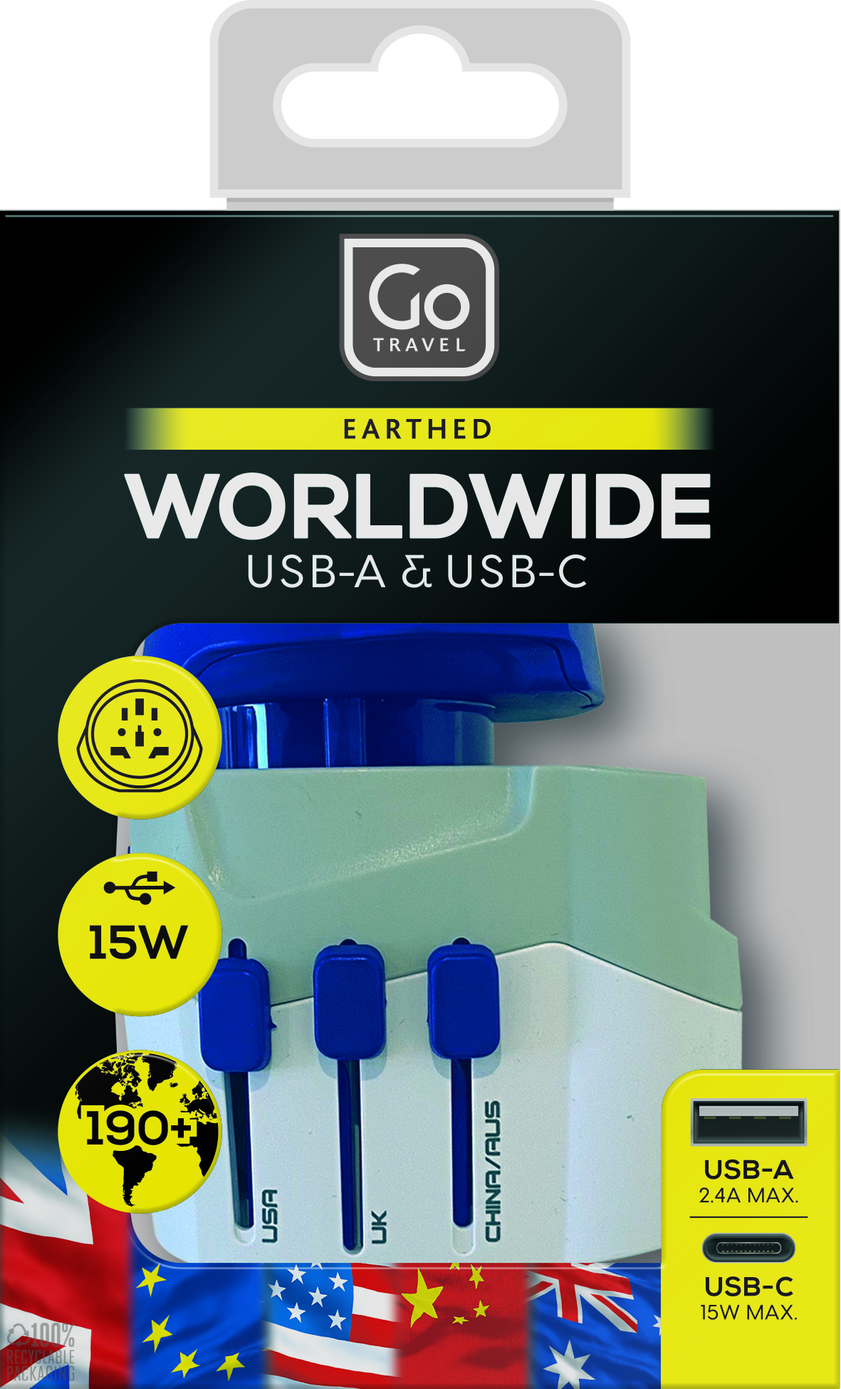 Worldwide Adaptor + USB-A & USB-C