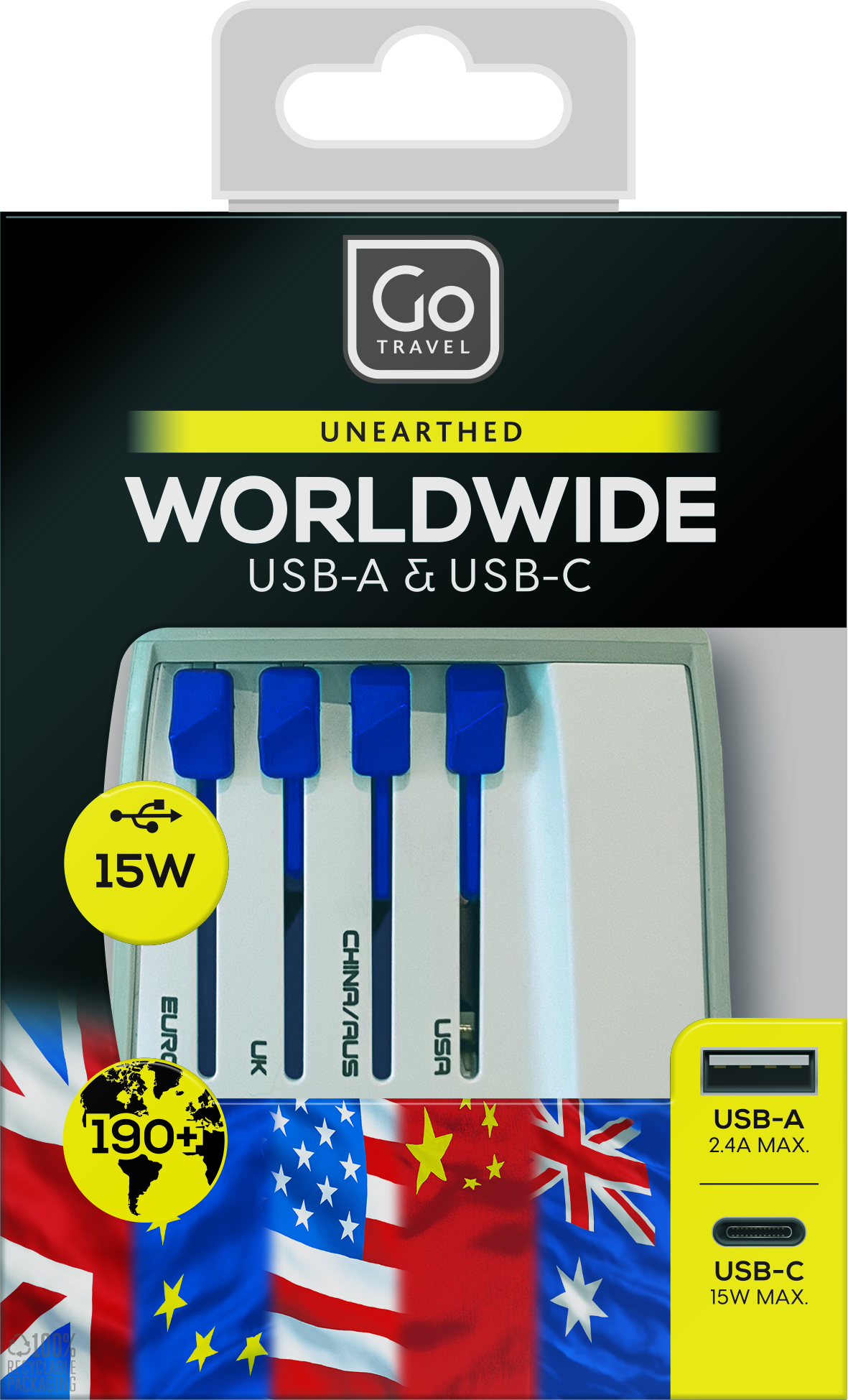 Worldwide Adaptor + USB-A & USB-C