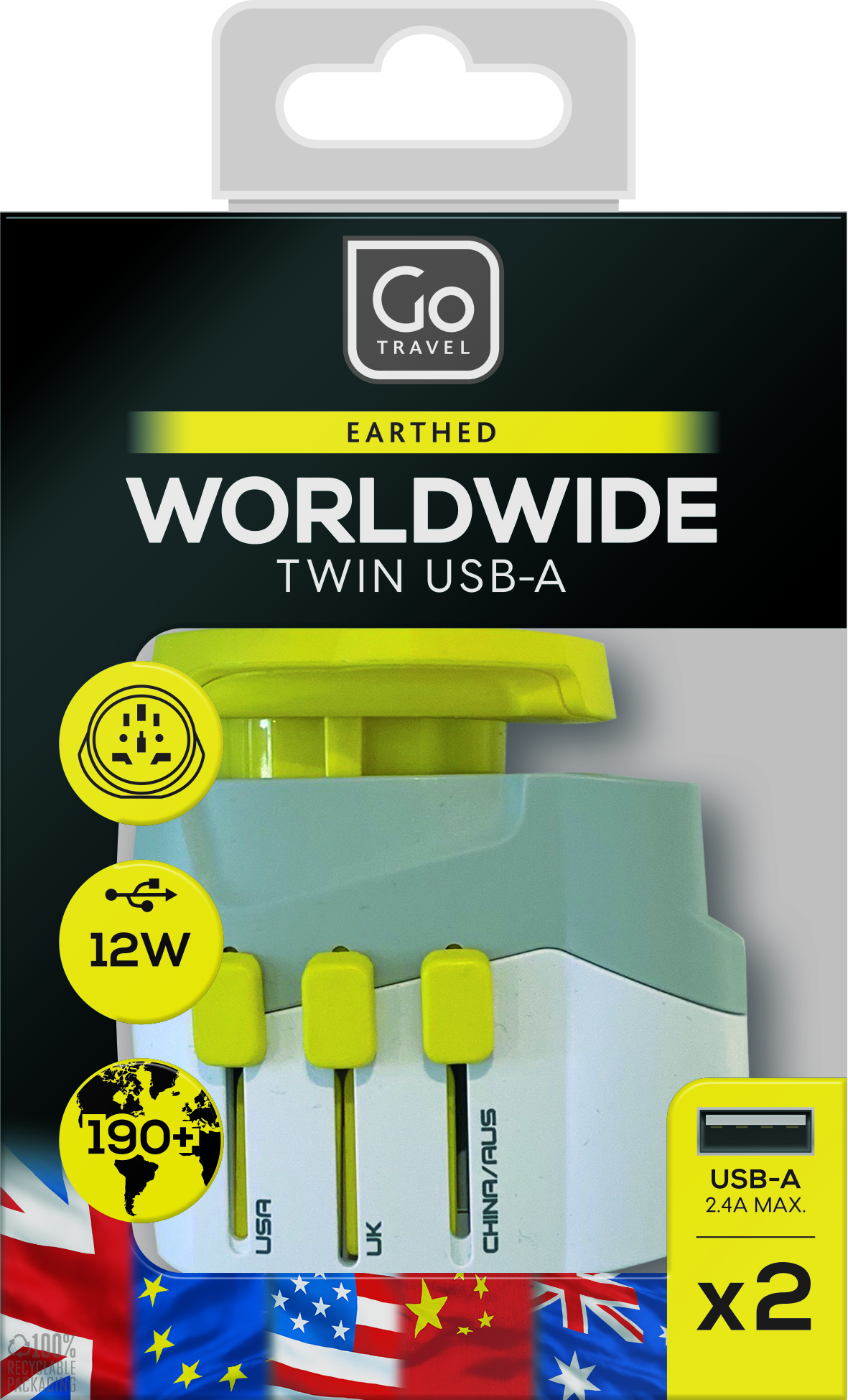 Worldwide Adaptor + Twin USB-A