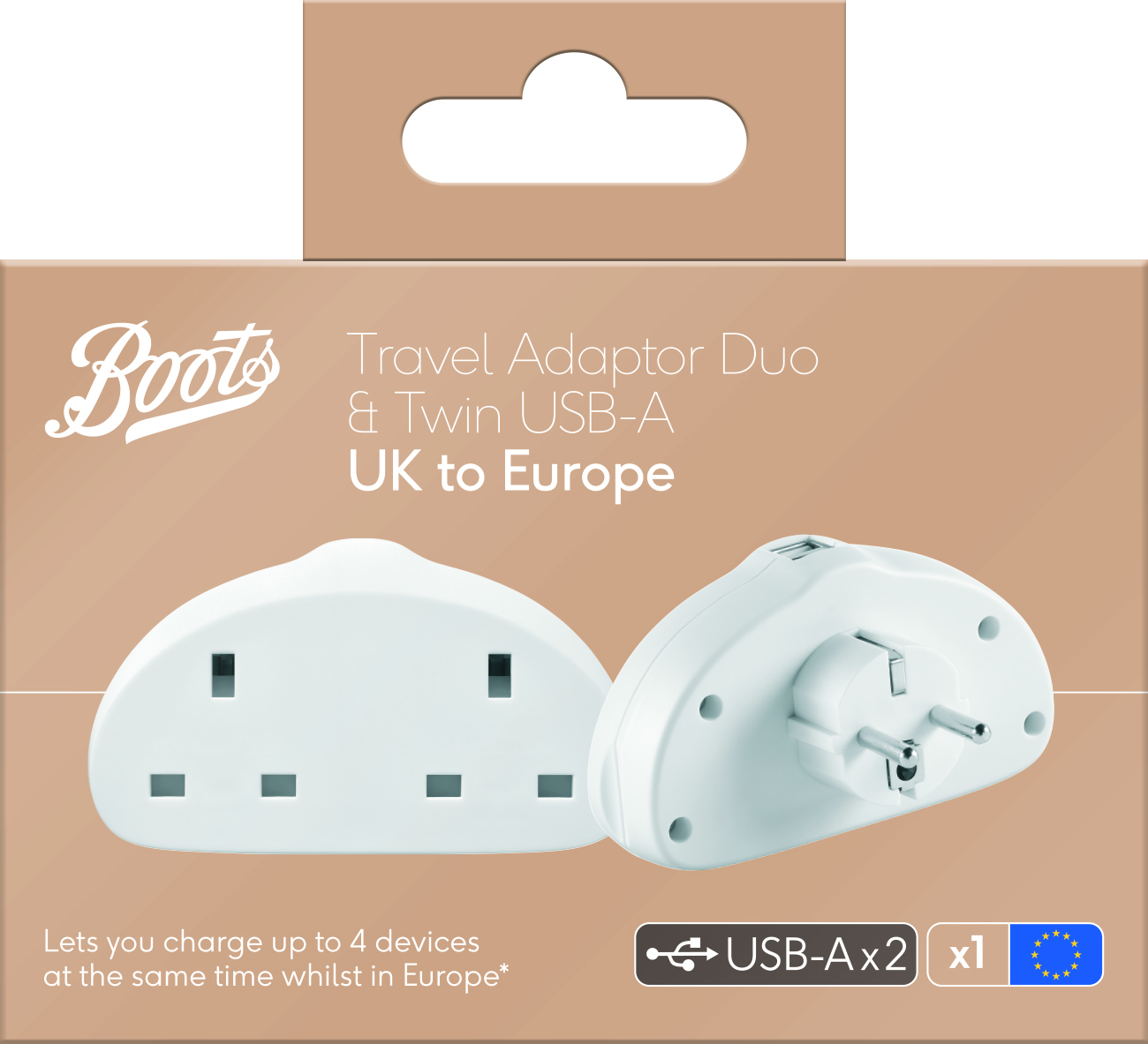 Boots Travel Adaptor UK-EU Duo & USB-A