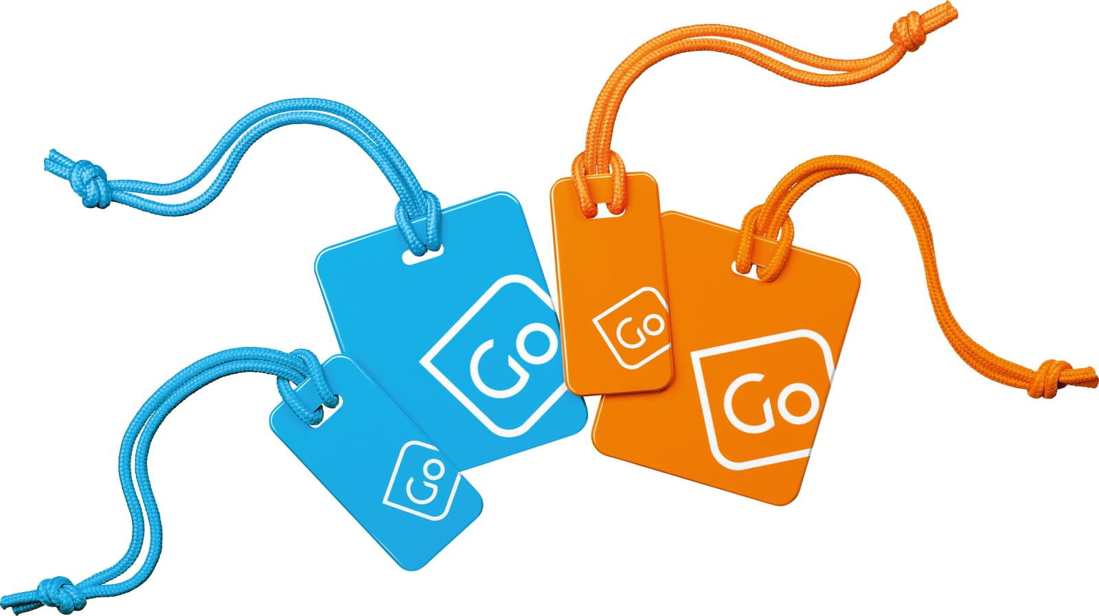 Colourful luggage tags on suitcases